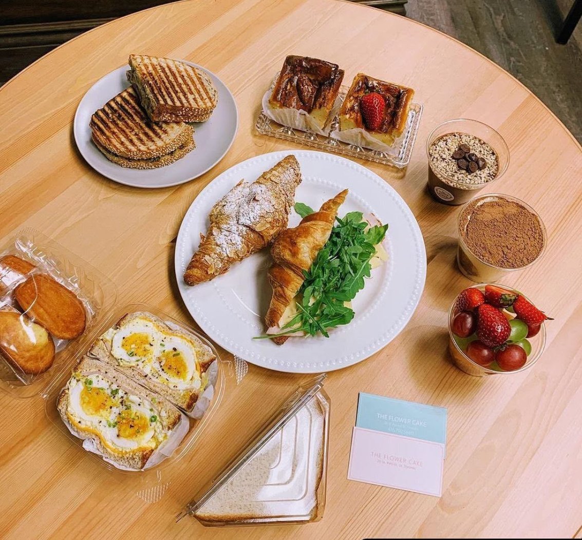 Croissants, toasted sandwiches and tiramisu cups