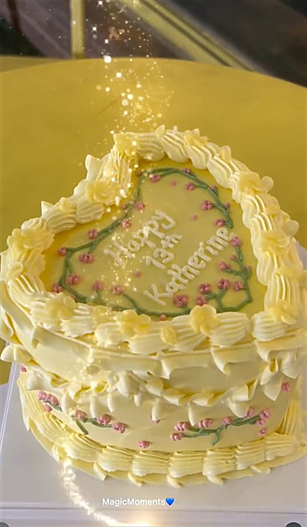 Butter yellow heart cake with little flowers